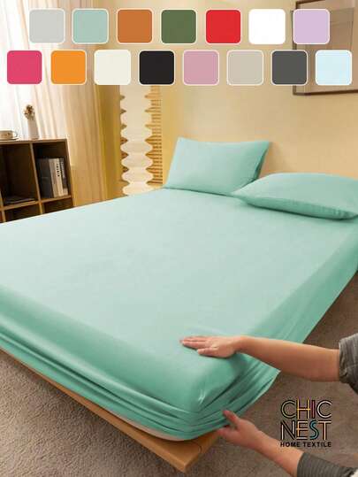 1 pieza Sábana ajustada de color verde claro sólido, protector de colchón, funda de colchón para cama, sábana, suave y transpirable, para cama de todos los tamaños - Twin, Full, King, Queen, con bolsillo profundo de hasta 11.8 pulgadas Textil para el hogar
