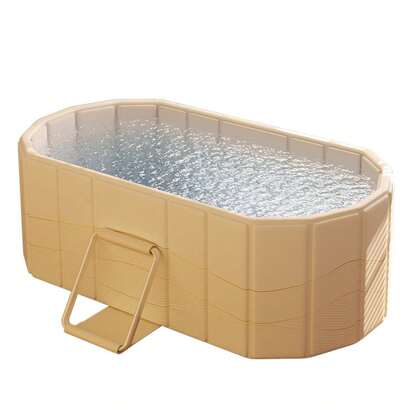 Bañera de hielo portátil para spas domésticos y gimnasios, sistema de drenaje doble, no requiere instalación, diseño contemporáneo beige, ideal para relajarse, baño de agua fría - Bañera elegante - Fácil de montar