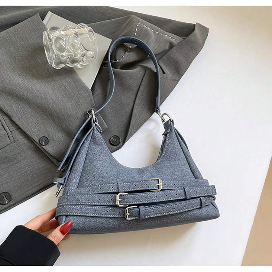 Simple Handbag, Fashionable And Versatile Shoulder Bag, Retro Style Dumpling Bag, Suitable As A Gift For Girlfriend - 深藍色 - 查看 1
