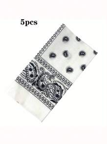 5 piezas Pañuelos cuadrados de poliéster con patrón paisley elegante y bohemio, unisex, versátiles para primavera/verano