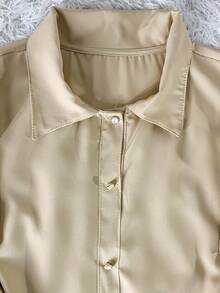 Women's Fashion Collared Blouse With Buttons On The Front, Code 1 - Beige - View 5