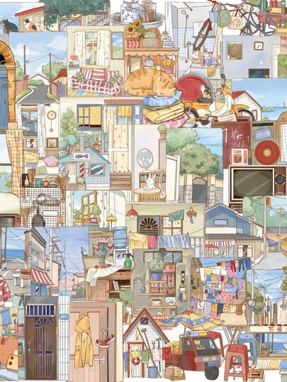 50pcs Transparent Vintage Aesthetic Stickers Retro Alley Life Stickers Craft Supplies PET Vinyl Sticker