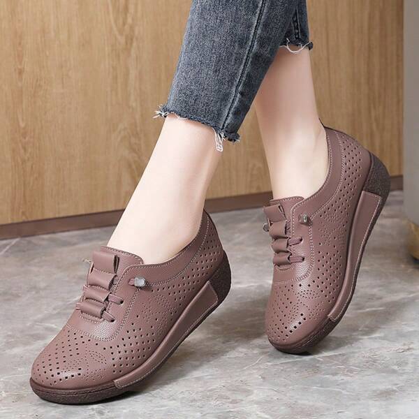 Mocasines de plataforma con cuña y perforaciones transpirables para mujer, zapatos casuales ligeros de suela blanda para el verano