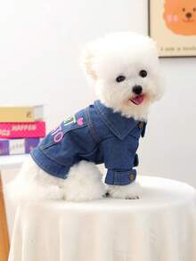 1件寵物衣服，快樂狗狗休閒時尚可愛舒適套裝，適用於小型犬和幼犬 - 藍色 - 查看 3