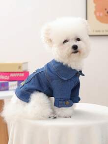 1pc Pet Clothes, Dog/Cat Apparel, Happy Puppy Casual Fashionable Cute Comfortable Unique Outerwear For Small Dogs/Puppies - Blue - View 3
