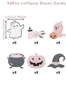 48pcs Halloween Theme Lollipop Card, Different Pattern Lollipop Paper Packaging Card Bag, Halloween Pumpkin Ghost Pattern Lollipop Paper Jam, Halloween Lollipop Packaging Card Bag, Happy Halloween Gifts Bag, Trick Or Treat, Festival Party Room Table Packaging Gifts Lollipop Decor Cards Bag, Halloween Party Gifts, Halloween Decoration, Halloween Gifts, Party Favor
