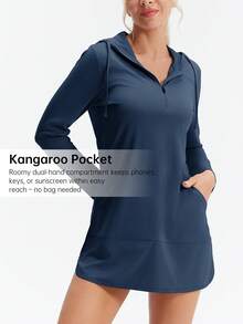 HOTSUIT Women's Hoodie Long Sleeve Shirts With Pocket Half-Zip For Outdoor Running Lightweight Fishing Shirts, Christmas Gift - Navy Blue - View 6