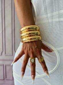 7件/3件/2件/1件串珠手链套装，金色手镯，宽手镯，厚手镯，手链套装，宽手链，女士手链，送她的礼物