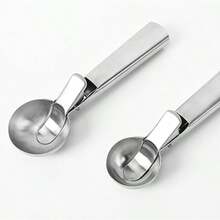 1/2pcs Stainless Steel Ice Cream Scoop, Perfect For Frozen Yogurt, Multi-Functional Ice Cream Scoop, Stainless Steel Double Use Scoop, Non-Stick Ice Cream Scoop With Comfortable Anti-Frost Handle, Heavy Duty Metal Ice Cream Scoop With Trigger, Sturdy Stuffing Scoop, Home Ice Cream Tools Scoop, Easy To Clean, Suitable For Ice Cream, Cookie Dough, Sorbet, Almond, Ideal For Kitchen, Dessert Shop And Western Restaurant. Back To School - Silver - View 3