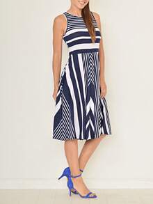 Boho Retro Burgundy  Red Lace Fit And Flare Three-Quarter Sleeve Lace - Sọc xanh nước biển - Xem 4