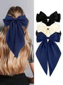 1个/2个装女士大号蝴蝶结发夹，大号蝴蝶结发卡，法式发夹，长尾蝴蝶结发饰，适合女士婚礼、派对、日常、情人节等场合，也可作为发夹、发爪、发卡使用，是学习用品、发饰、头部饰品等女性发饰的理想之选。 - 彩色 - 查看 6