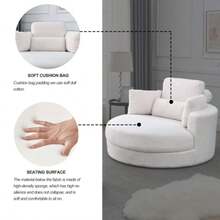 Swivel Accent Barrel Chair With Storage Ottoman, 51'' Accent Barrel Sofa Club Lounge Chair,Solid Color Sherpa Fabric Round Oversize Swivel Leisure Chair For Living Room, Hotel - 白色 - 查看 10