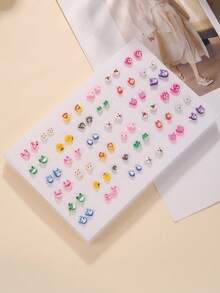 36pcs/Set Girls Cartoon Soft Clay Fruit Mixed Color Plastic Cute Fashion Earrings Set, Random Color & Style, No Box, Versatile For Daily Wear - Multicolor - View 11