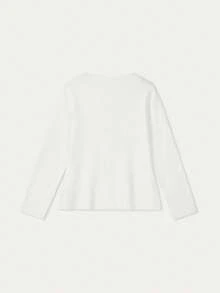 FOR BEAUTY Women's New Knit Cardigan, Suitable For Spring, Autumn And Winter, Casual Minimalist Style, Round Neck Long Sleeve With Metal Buttons, Fashionable And Elegant For Commuting, Solid White Open Cardigan - White - View 7