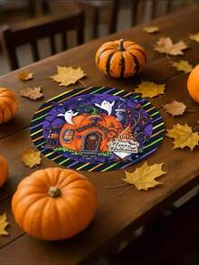 1PC Halloween Table Mats - Spooky Jack-O-Lantern, Ghosts, Bats, Spider Web Designs - Black & Orange Party Decorations - Durable Polyester Round Placemats For Dining, Kitchen, Halloween Party Decor - Easy-Clean Halloween Party Supplies, Halloween Accessories, Festive Dining Setup, Bat And Spider Web Design, Longlasting Decorations, Holiday Shoppers