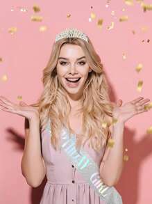 6/3/1件套 - 女孩生日绶带、女孩生日皇冠、女孩生日丝带、女孩生日头带、女孩生日发箍、女孩生日眼镜、生日女王时尚眼镜、生日派对礼品、闪亮时尚、生日派对用品 - 銀色 - 查看 2