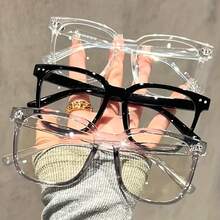 Unisex Glasses - Contemporary Campus Style, Transparent Black Frame With Face-Contouring Design For Men & Women - màu đen - Xem 3