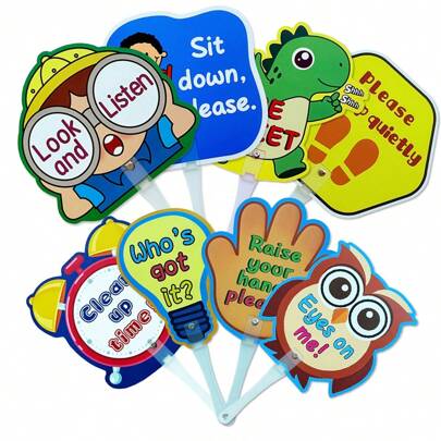 8pcs English Classroom Interactive Handheld Cards, Classroom Management Teacher Guidance Cards, Early Education Teaching Tools (Some May Be Random)