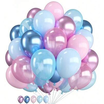 50pcs Blue And Pink Balloon Set, Including Metallic Blue And Metallic Red Balloons, 10 Inch - Light Blue Balloons, Suitable For Birthday, Wedding, Christmas, New Year, Gender Reveal Party, Mother's Day Gift, Graduation, Back To School, Engagement, Bridal Shower, Balloon Decor, Static Background Party Decor
