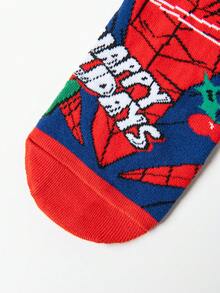 Marvel 2双装圣诞蜘蛛侠超级英雄新年礼物袜子，卡通圣诞老人帽新年动漫男士袜子，趣味角色英雄袜子，漫威袜子 - 彩色 - 查看 9