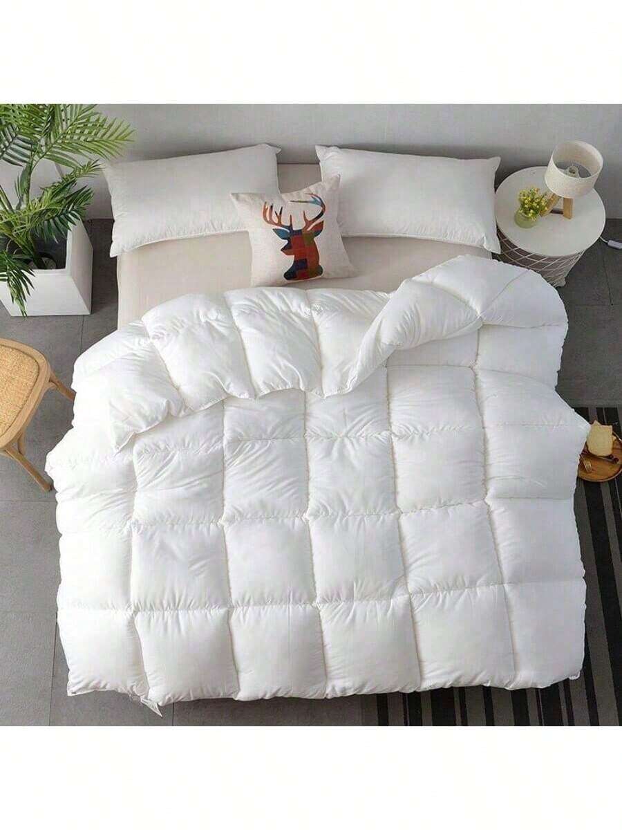 单件装床上用品被子 - 秋冬季保暖被子替代品，3D聚酯纤维填充，蓬松透气超细纤维床上用品被子，带四角系带 - 白色 - 白色 - 查看 1