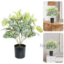 NetHong Large Artificial Palm Tree Tall Fake Plants Tropical Plastic Leaves Home Decors - Green (bright Red and White) - View 7