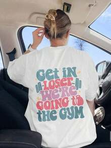Shirt Women's "Loser, We're  To The Gym" Slogan Printed T-Shirt, Loose Casual White Round Neck Short Sleeve Top, Soft And Comfortable, Very Suitable For Daily Casual Wear |   Gym Enthusiasts |   Fitness WearLoose And Comfortable2026 Halftime Show Shirt - 白色 - 查看 3