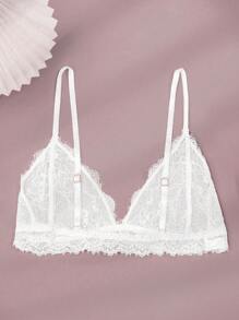 假日季超薄文胸，白色新娘内衣，女士文胸，碎花图案女士内衣，小胸蕾丝睫毛文胸，女士柔软无缝文胸，性感内衣 - 白色 - 查看 4