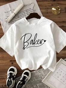 Women's-Shirt Casual Loose Fit Black White Options Baker Heart Graphic Print Summer Daily Wear Shirts Summer Tops Graphic Tees Summer Outfits Women Graphic Tees Women Crop Tops Tops Women Vintage Cotton Cute Clothes Women - 白色 - 查看 2