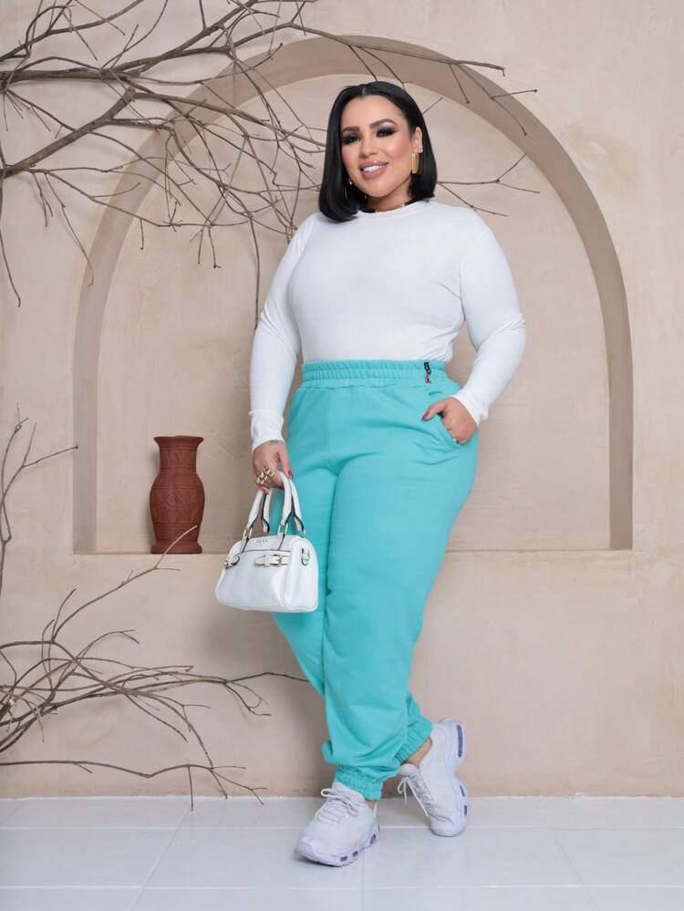 Women's Plus Size Sweatpants - Mint Green - View 3