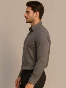Men's Long Sleeve Dress Shirt Office Casual Good Quality Slim Fit With Spandex Day - Màu xám đen - Xem 3