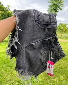Short jeans grafite desfiado - Cinza - Visão 1