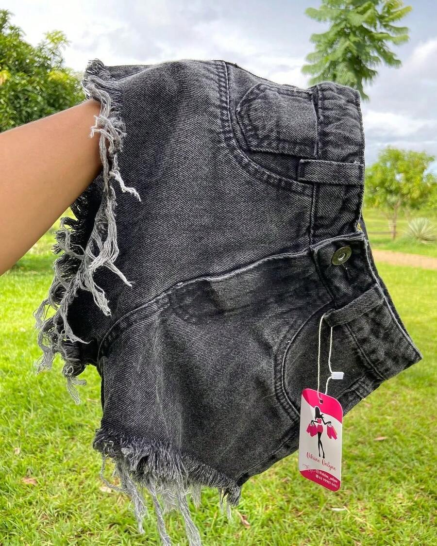 Short jeans grafite desfiado - Cinza - Visão 1