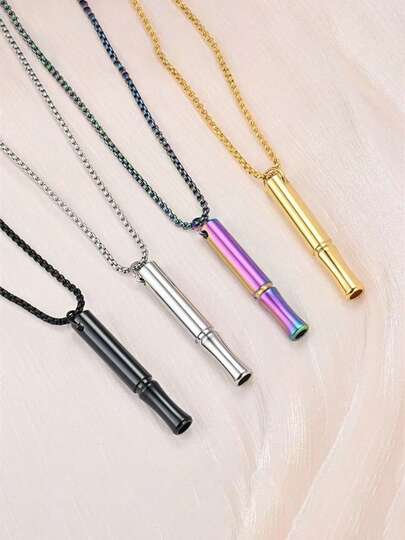 Stainless Steel Anxiety Relief Necklace, For Stress Relief, Meditation Breathing Charm Necklace, Suitable For Vaping Or Smoking Cessation Therapy, Perfect Gift For Men And Women, Unisex Party Accessory, No Filler Included