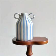 Europäischer Stil handbemalte gestreifte Keramikvase | Französische Luxus Wohnzimmer Dekoration hochwertige Kunstobjekt