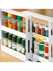 Organizador de cocina de gran capacidad: especiero giratorio de 2 niveles para encimeras y armarios, organizador extraíble multifuncional. - Blanco - Ver 4