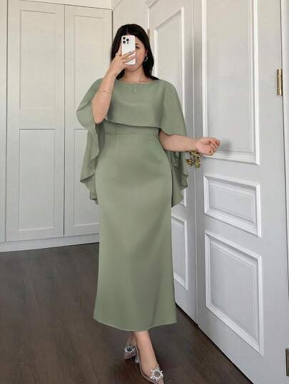 Plus Size Women's Elegant Fitted Waist Dress, Suitable For Spring And Summer