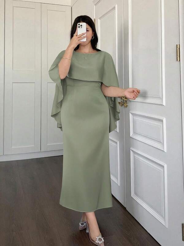 Vestido elegante de talla grande con cintura ajustada, adecuado para primavera y verano