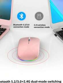 Ratón inalámbrico con retroiluminación LED RGB, recargable por USB, silencioso y compatible con Bluetooth para gaming o PC - Negro - Ver 5