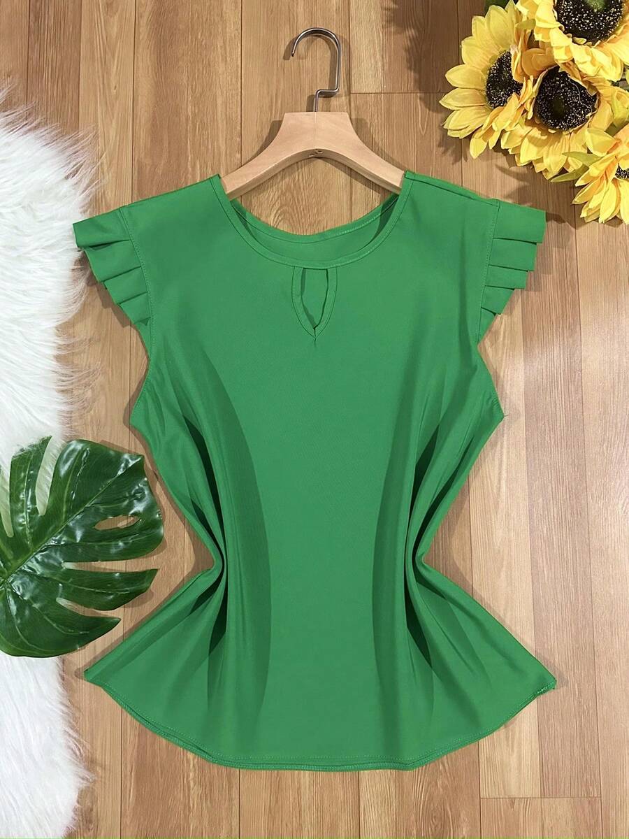 Women's Fashion Crepe Tank Top - Green - View 1