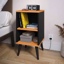 Small Retro Bookshelf Bedside Table Various Colors Charm - Negro/Naturaleza - Ver 3