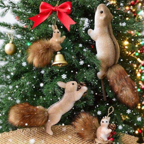 1pc, Christmas Ornament, Cute Realistic Squirrel Decoration, Suitable For Christmas Tree Decor, Holiday Party Setup, Yard Display,Christmas Tree Decoration Squirrel, Storefront Table Decoration - No Power Required