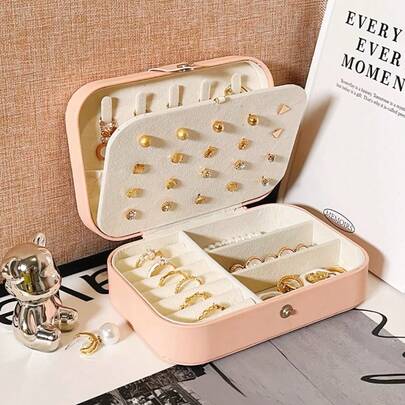 Porta Jóias Multi-Função Portátil De Couro Porta-Javes Organizador De Duplo Compartimentos(shuancheng)