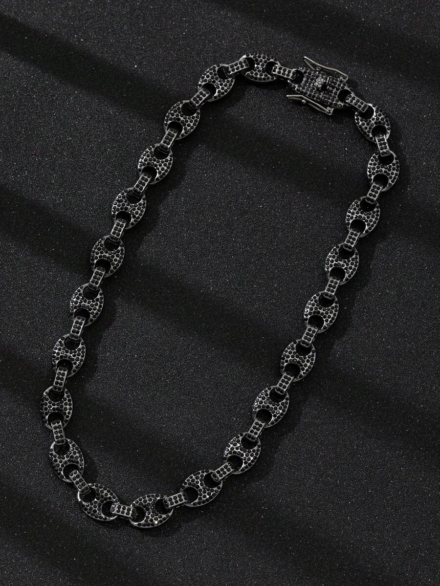 1pc Hip-Hop Coffee Bean Fully Rhinestoned Necklace, Suitable For Men And Women Daily Wear - Multicolor - View 1