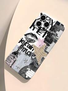 1 carcasă de telefon moale perforată cu model creativ Patchwork Lips, leopard, stea, slogan, compatibilă cu 11/12/13/14/15/16 Pro Max, rezistentă la șocuri, la căderi, la zgârieturi