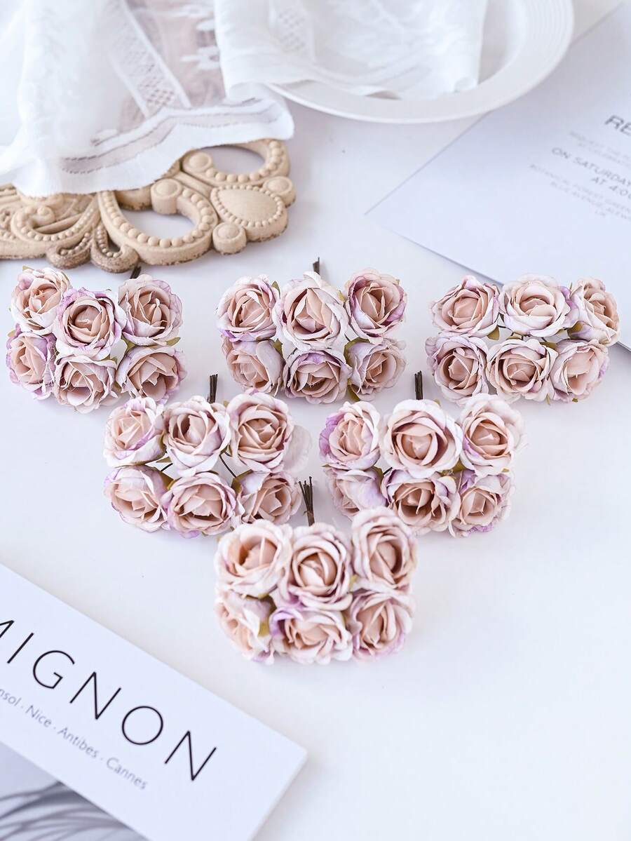 1/3/5/100 pezzi (6 teste) MINI fiori artificiali di garofano, ortensie di seta finte per decorazioni autunnali di matrimoni, scatole di caramelle, vasi, casa, sala da pranzo, camera da letto, feste, compleanni, giardino esterno - Colore del caffè - Visualizzare 1