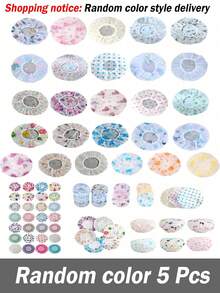 5pcs/3pcs Elastic Printed Waterproof Reusable Shower Cap, Suitable For Bathing, Hair Mask, Travel, Beauty Salon, Spa - Multicolor - View 11