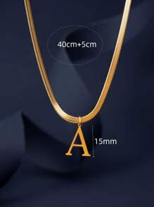 1pc European & American Fashion 26 Letter Pendant Blade Chain Necklace, 18K Gold Plated Stainless Steel, Non-Fading, Suitable For Women Everyday & Holiday Wear