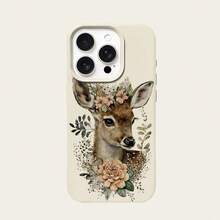 1pc TPU Material Floral Deer Pattern Phone Case Compatible With Apple/ Phones,International Version, Not The Domestic Version - White - View 5