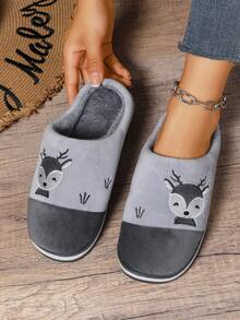 Pantofole piatte da donna grigie con ricamo a cartone animato, leggere e confortevoli, adatte per tutte le stagioni, pantofole casual unisex per la casa